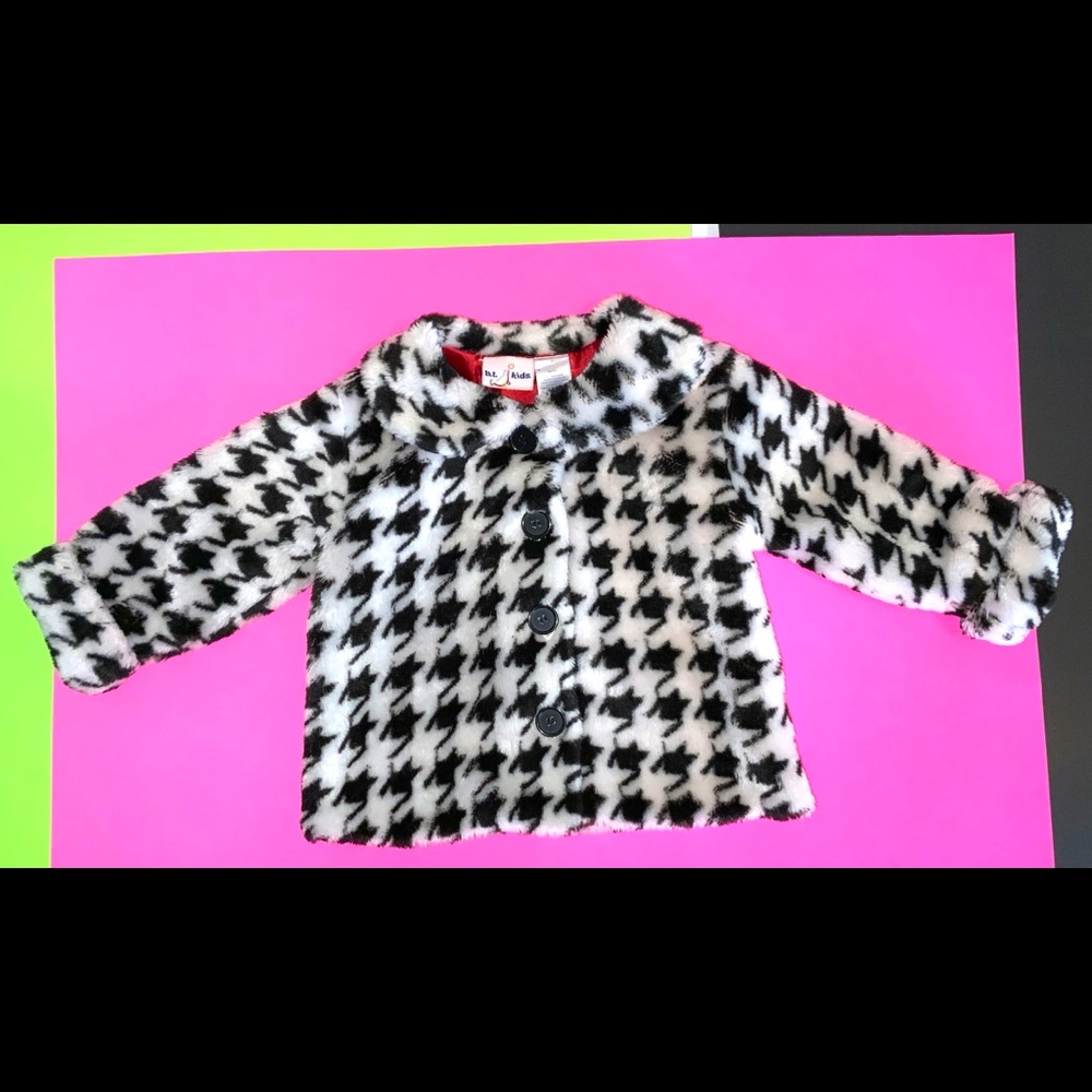 BT Kids Hounds Tooth Faux Fur Coat